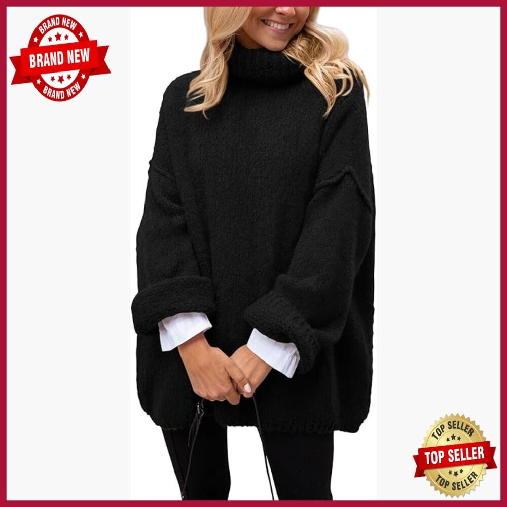Oversized Turtleneck Sweater Chunky Knit Pullover Long Sleeve Loose Fit